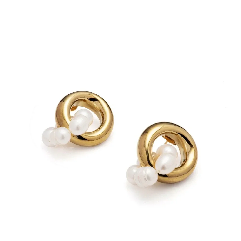 Mayamar Bold Gold and Pearl Earrings Women OS Gold Statement Studs MSRP $160‎